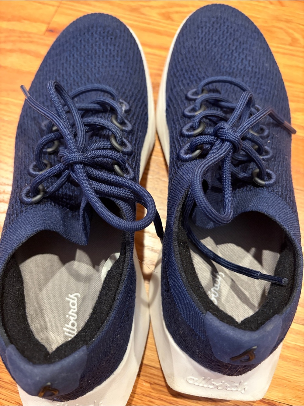 allbirds Navy Knit Lace-Up Men's Tree Runner Sneakers with White Sole - Picture 2 of 5